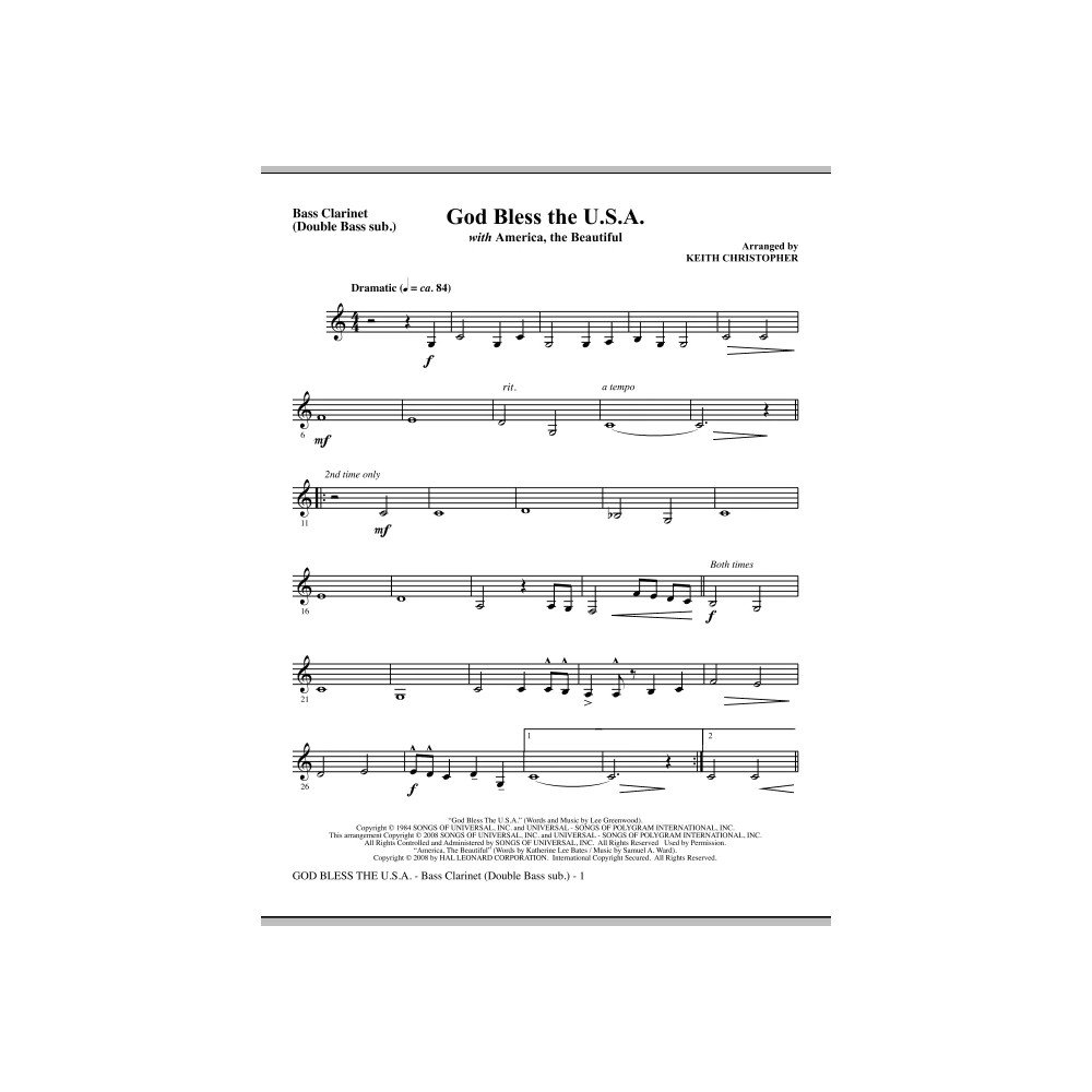 God Bless The U.S.A (mit America, The Beautiful) - Ten Sax, Bar. Sax (Tbn 1,2 sub