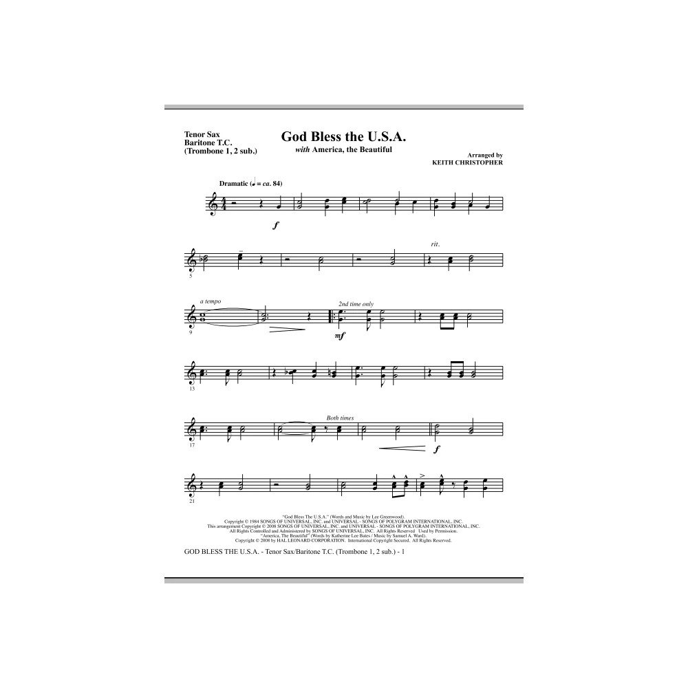 God Bless The U.S.A (mit America, The Beautiful) - Keyboard String Reduction