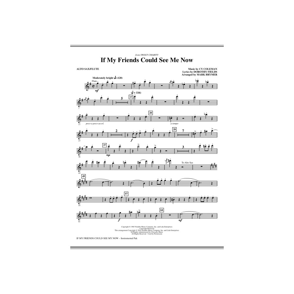 If My Friends Could See Me Now (from Sweet Charity) - Alto Sax/Flute