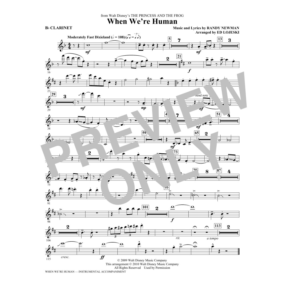 When We're Human (from The Princess And The Frog) - Bb Clarinet