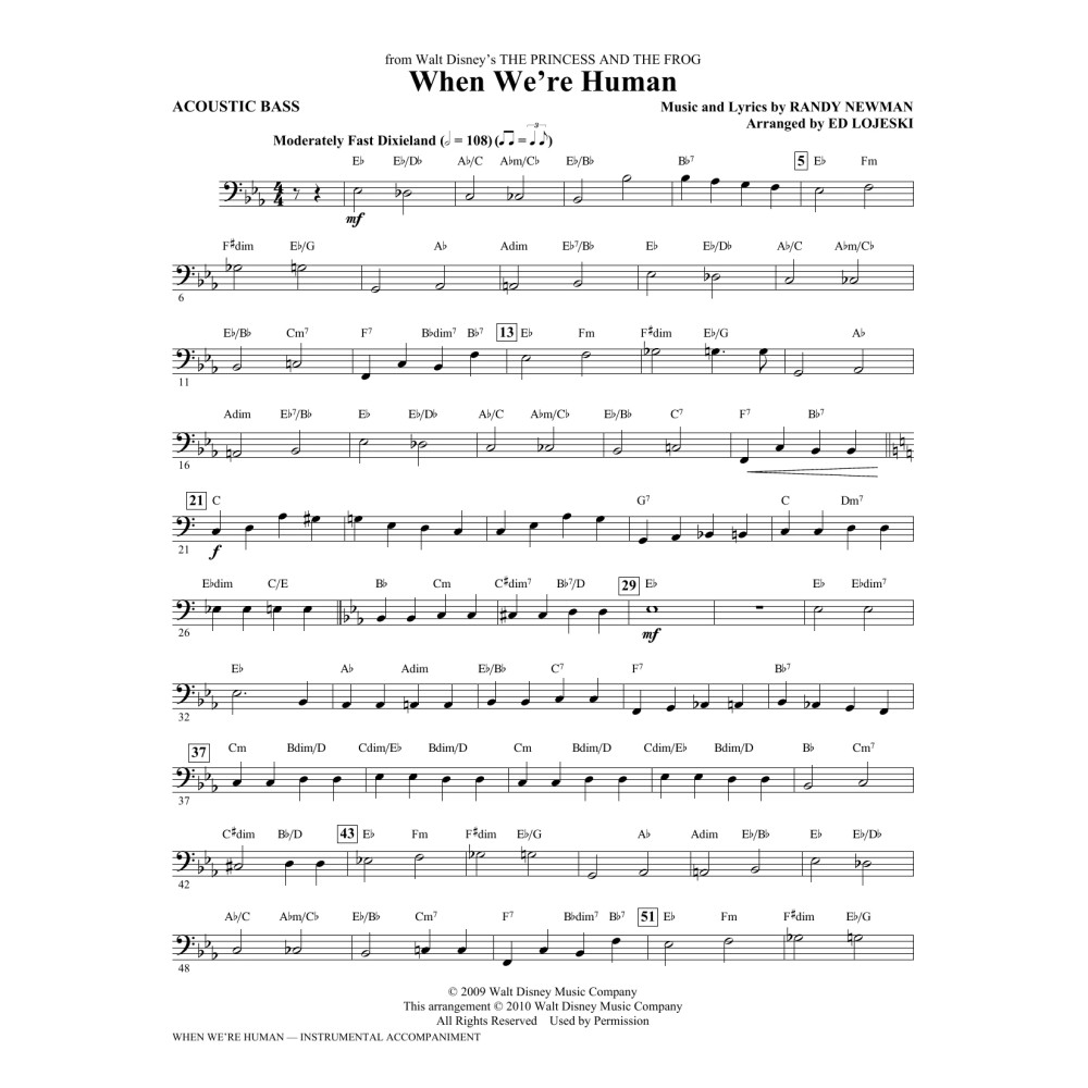 When We're Human (from The Princess And The Frog) - Acoustic Bass
