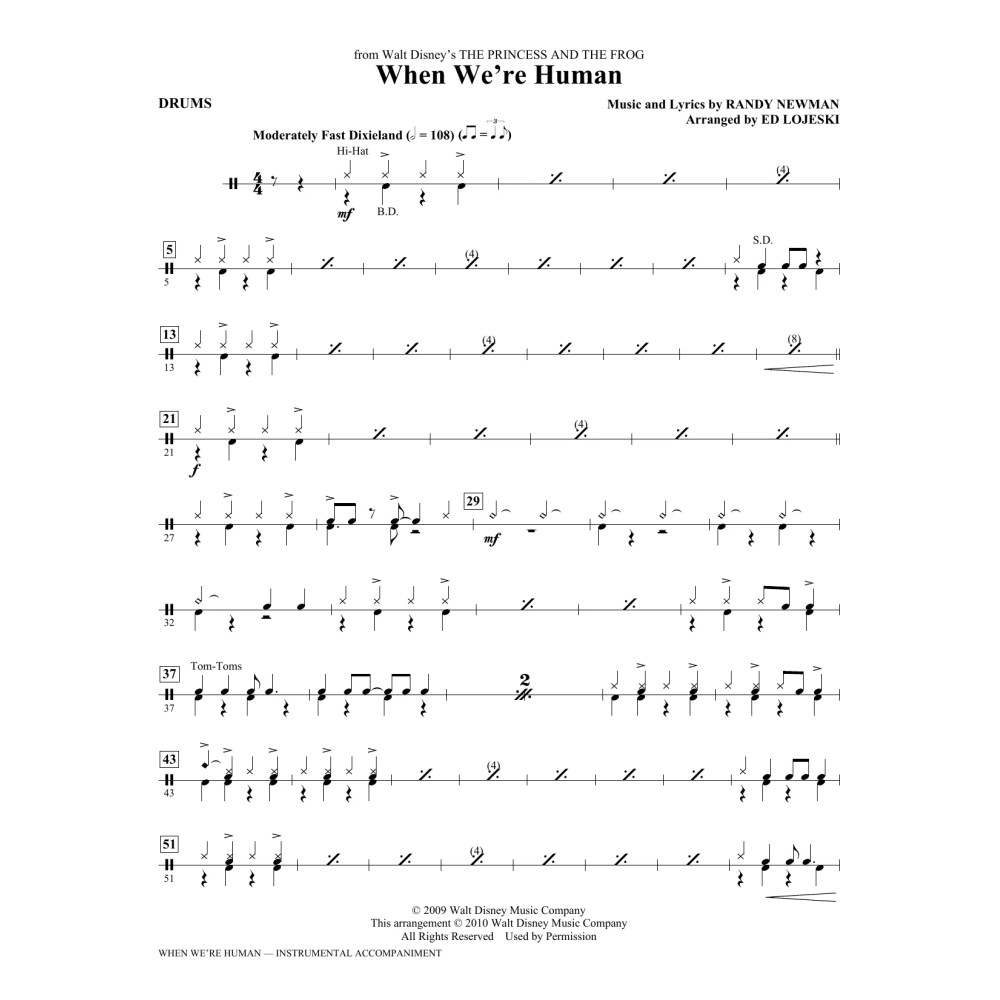 When We're Human (from The Princess And The Frog) - Drums