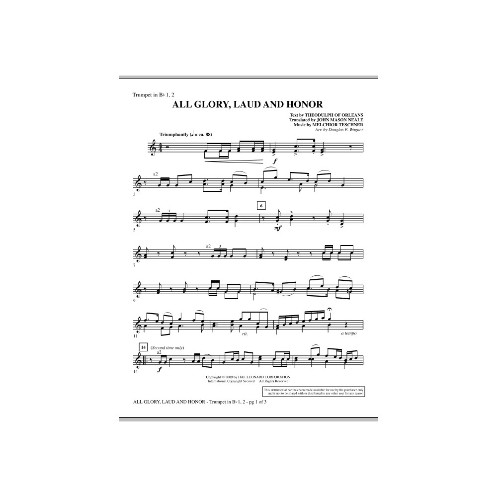 All Glory, Laud And Honor - Bb Trumpet 1,2