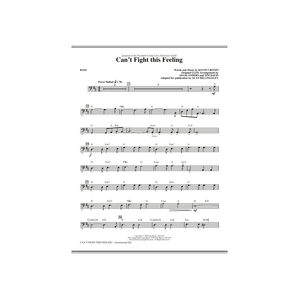 Can't Fight This Feeling (from Glee) (adapt. Alan Billingsley) - Bass