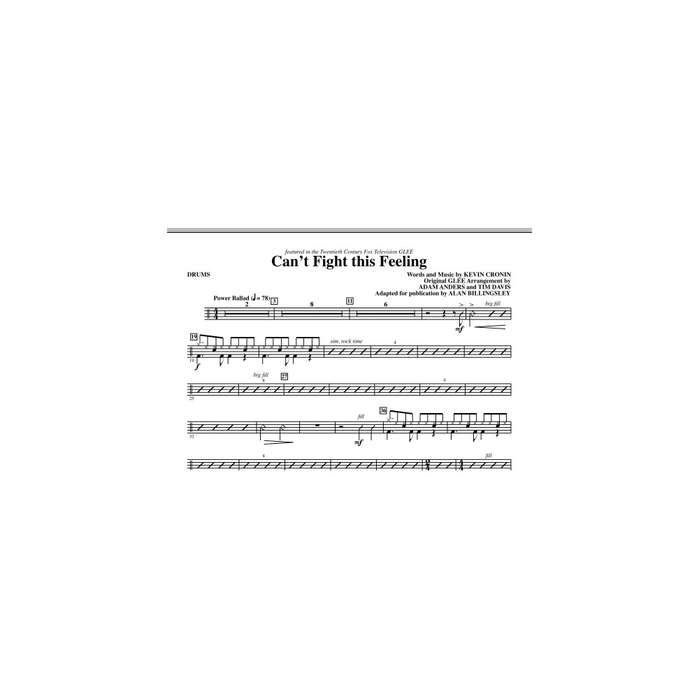 Can't Fight This Feeling (from Glee) (adapt. Alan Billingsley) - Drums