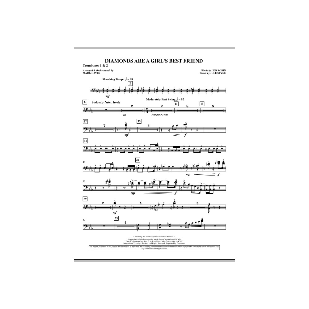 Diamonds Are A Girl's Best Friend - Trombone 1 & 2