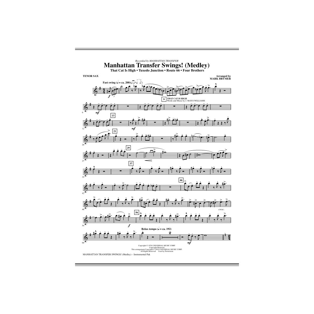 Manhattan Transfer Swings! (Medley) - Bb Tenor Saxophone