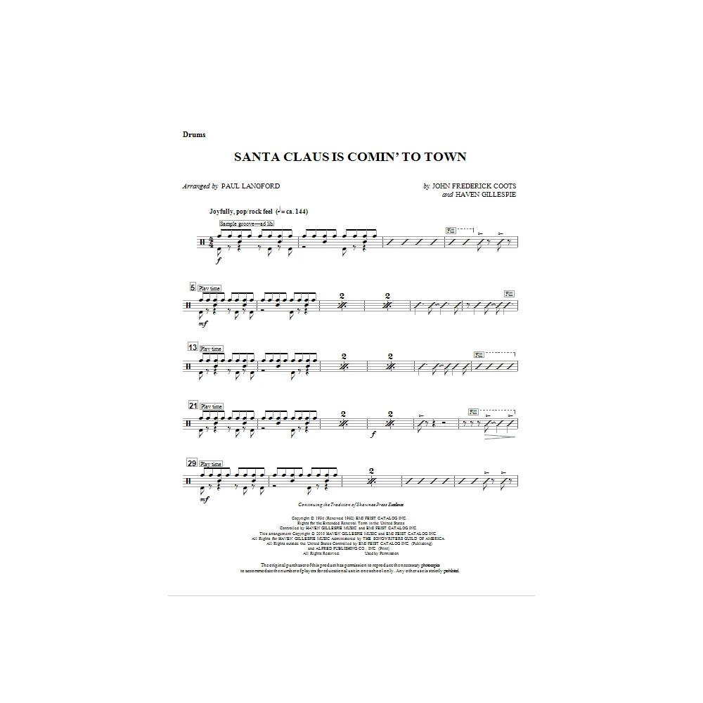 Santa Claus Is Comin' To Town - Drum Set