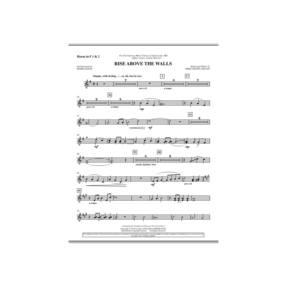 Rise Above The Walls - F Horn 1,2