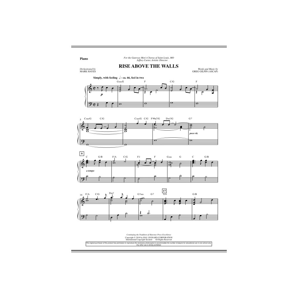 Rise Above The Walls - Piano
