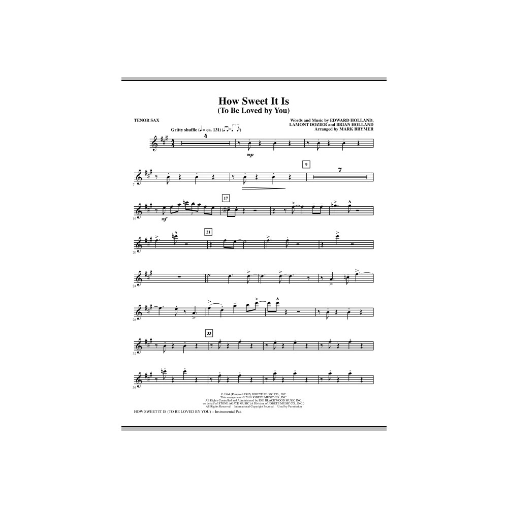 How Sweet It Is (To Be Loved By You) - Bb Tenor Saxophone
