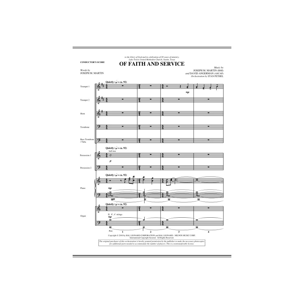 Of Faith And Service - Score