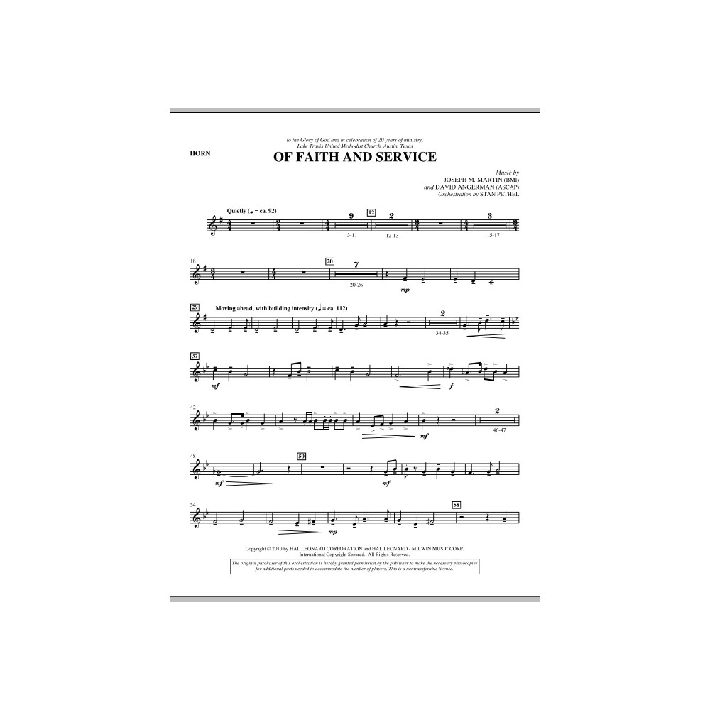 Of Faith And Service - F Horn