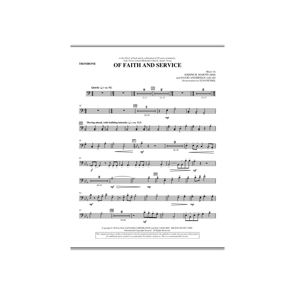 Of Faith And Service - Trombone