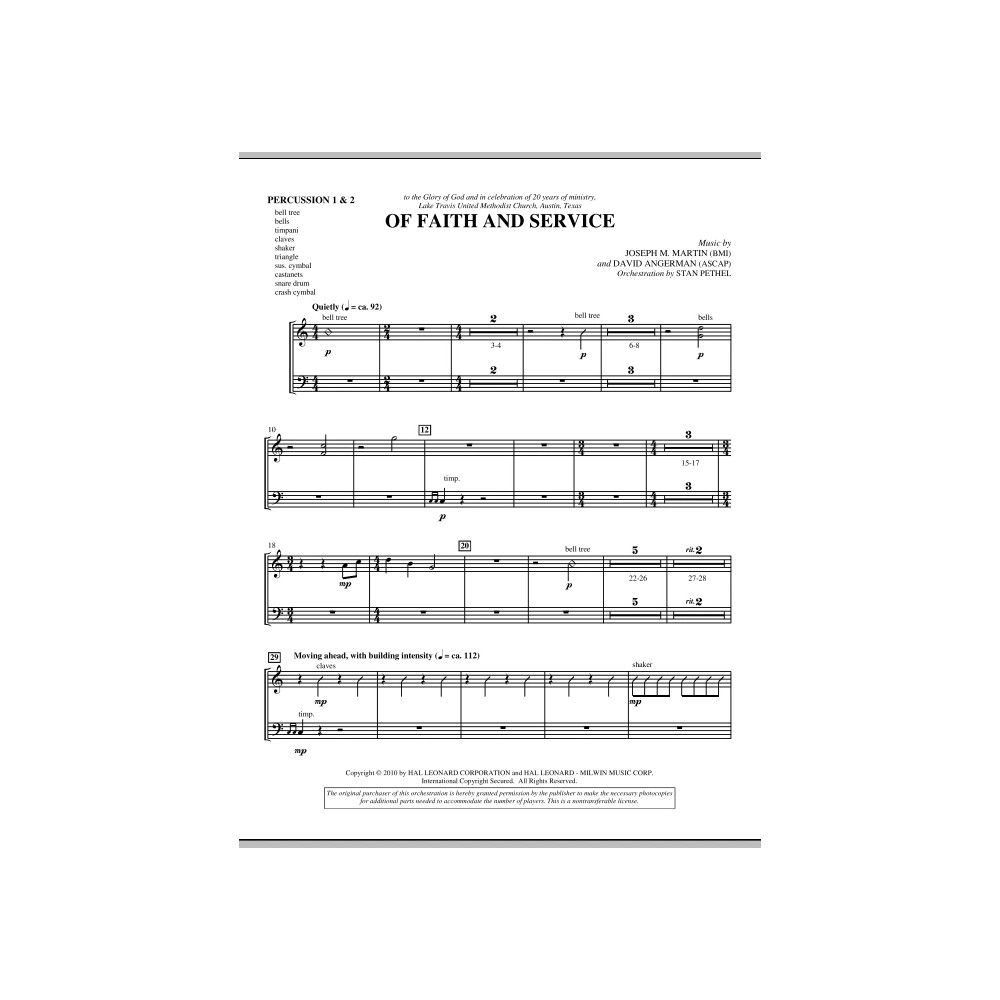 Of Faith And Service - Percussion 1 & 2
