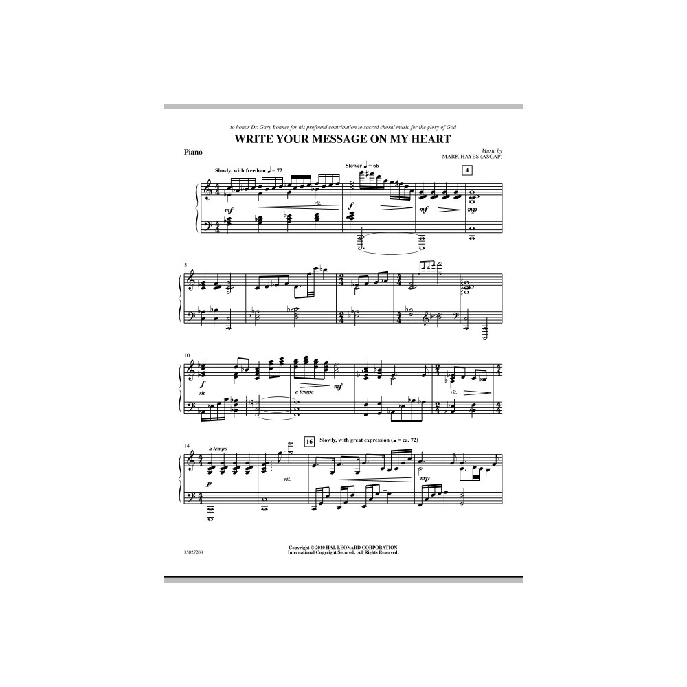 Write Your Message On My Heart - Piano