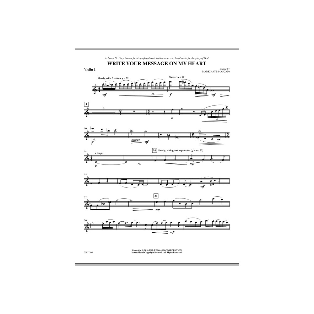 Write Your Message On My Heart - Violin 1