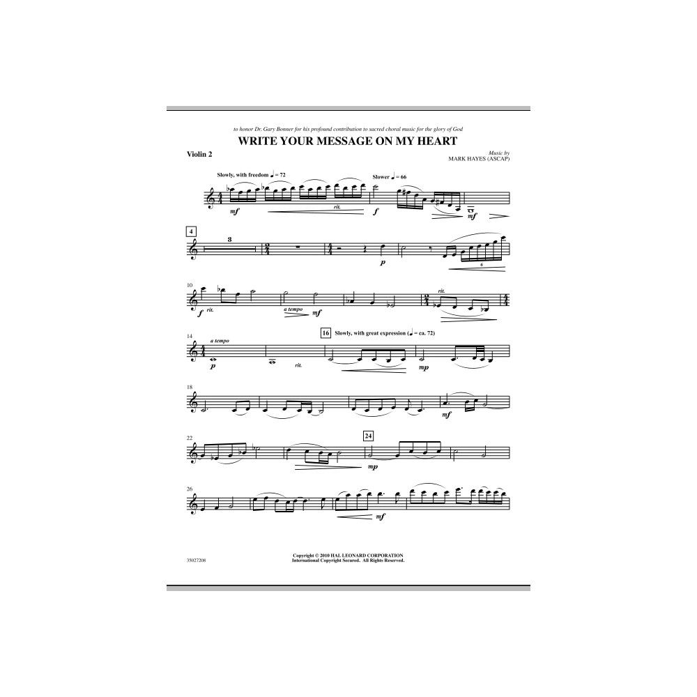 Write Your Message On My Heart - Violin 2
