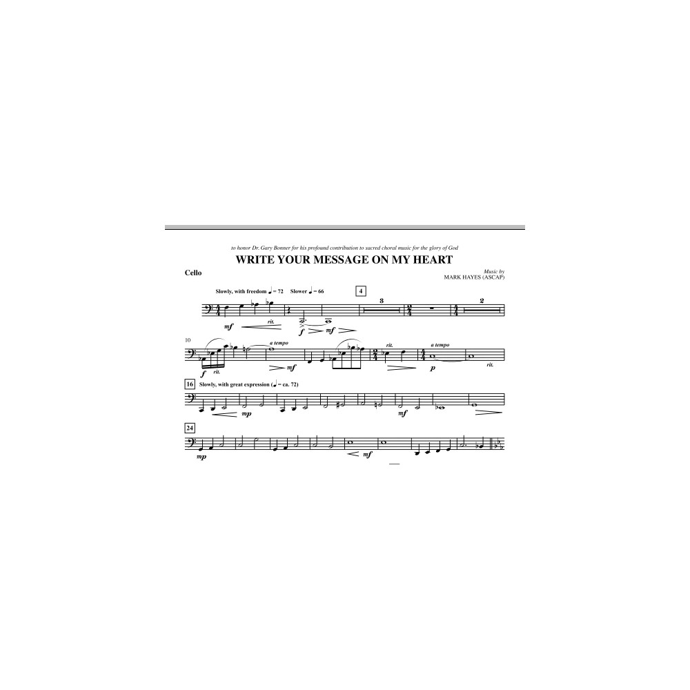 Write Your Message On My Heart - Cello