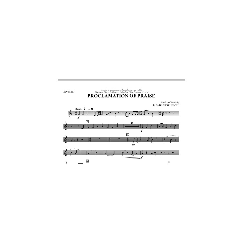 Proclamation Of Praise - F Horn