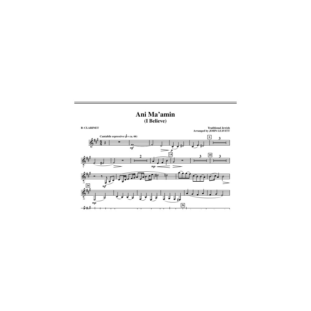 Ani Ma''amin (I Believe) - Bb Klarinette