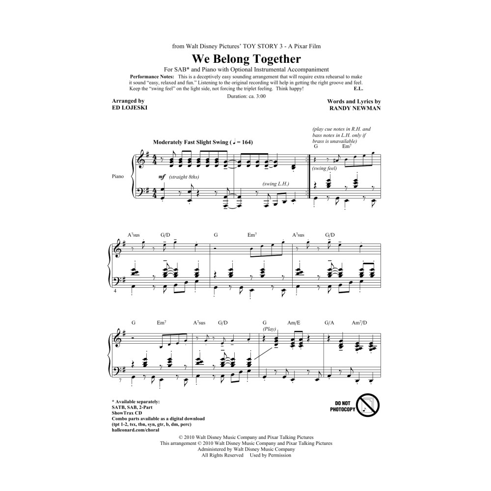 We Belong Together (from Toy Story 3) (arr. Ed Lojeski)