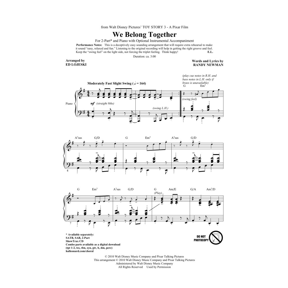 We Belong Together (from Toy Story 3) (arr. Ed Lojeski)