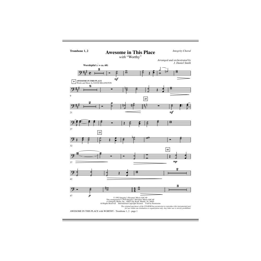 Awesome In This Place (with Worthy) - Trombone 1 & 2