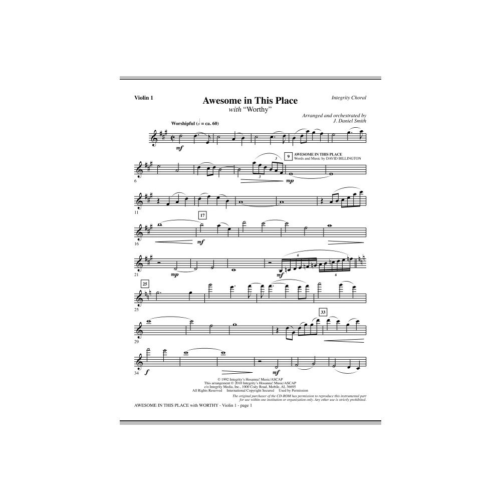 Awesome In This Place (with Worthy) - Violin 1