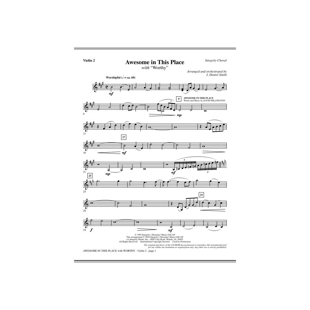 Awesome In This Place (with Worthy) - Violin 2