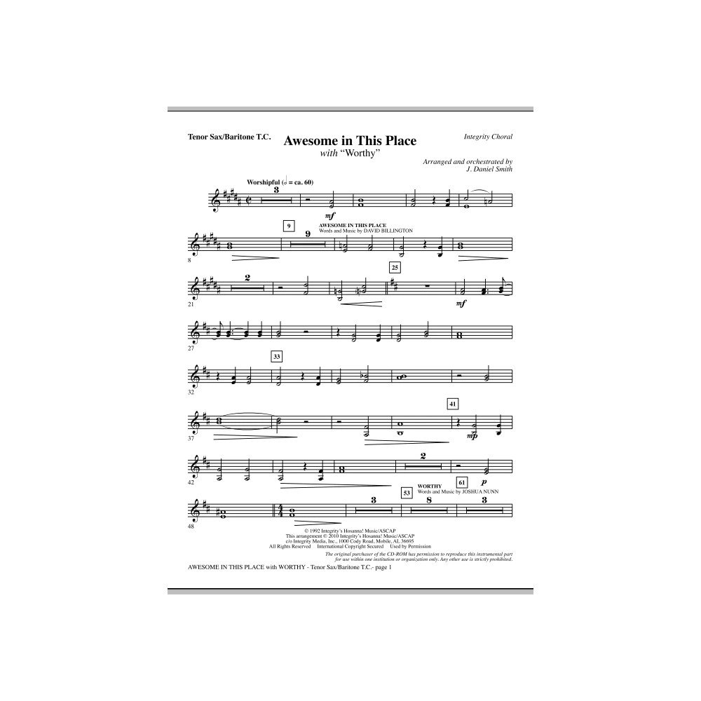 Awesome In This Place (with Worthy) - Bb Tenor Sax/Baritone TC