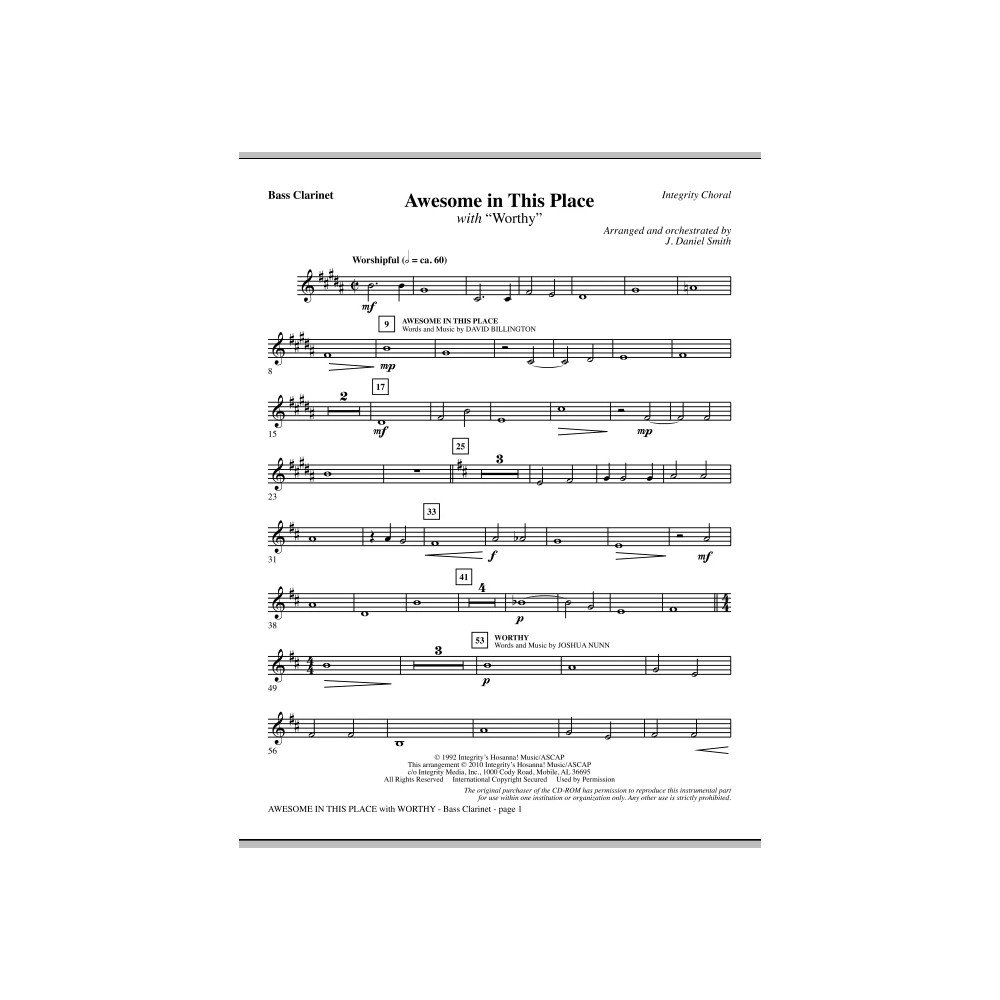 Awesome In This Place (with Worthy) - Bb Bass Clarinet