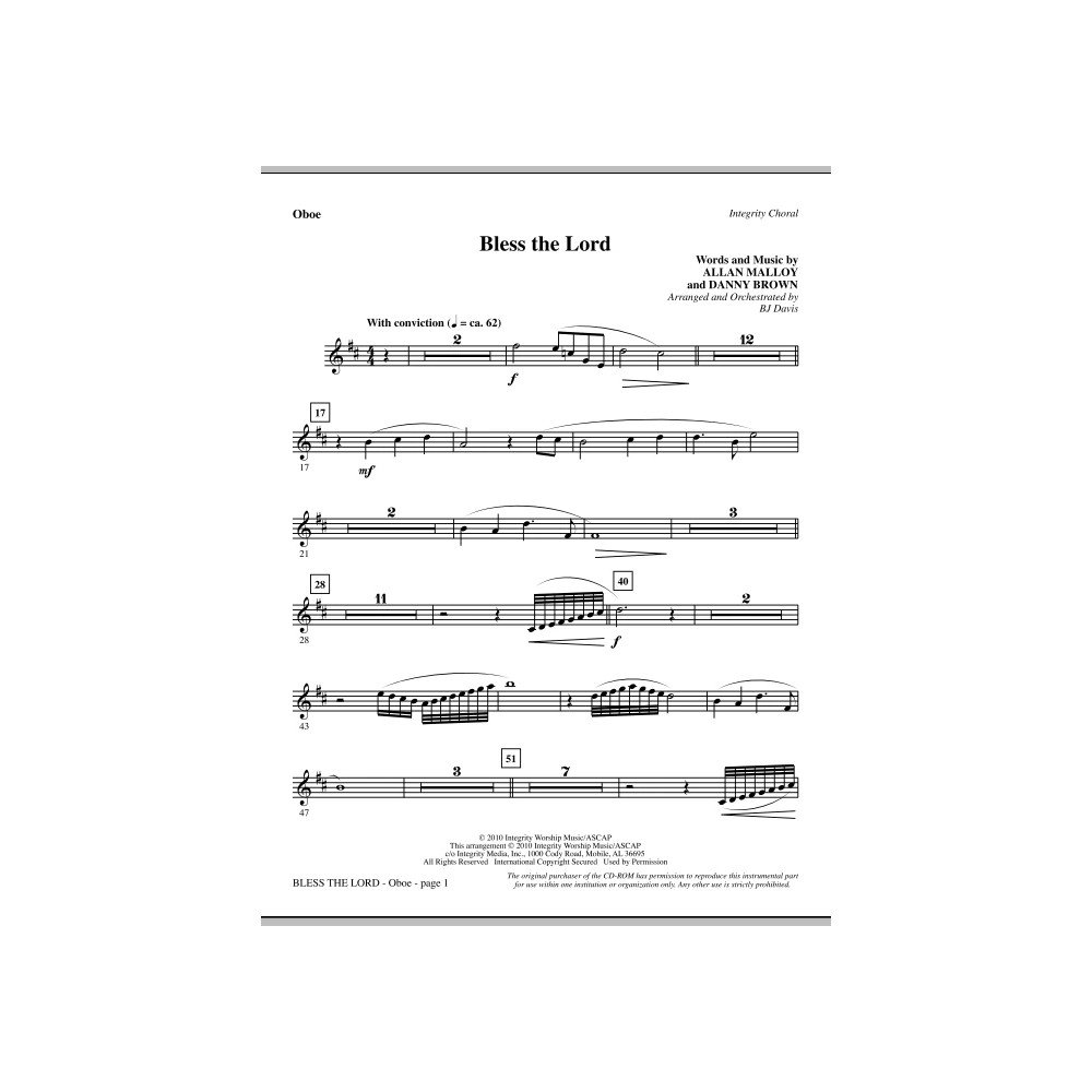 Bless The Lord - Oboe