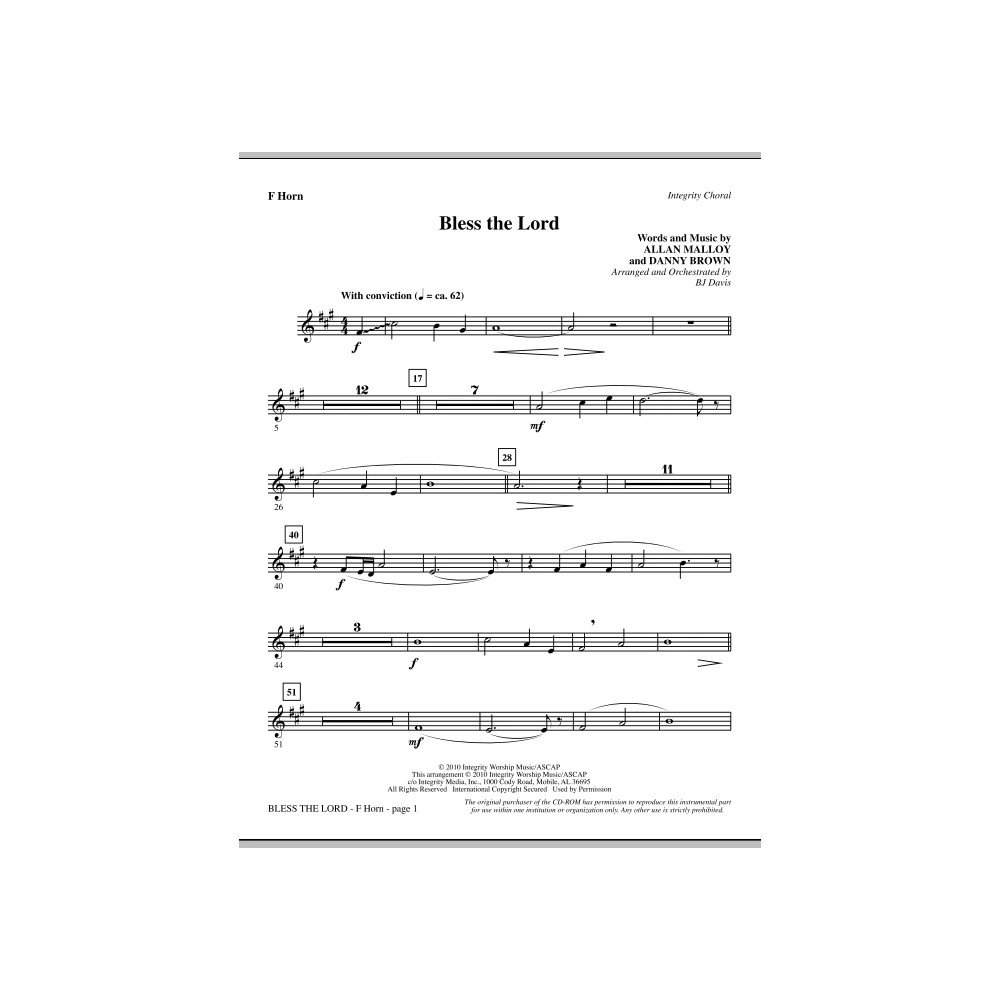 Bless The Lord - F Horn