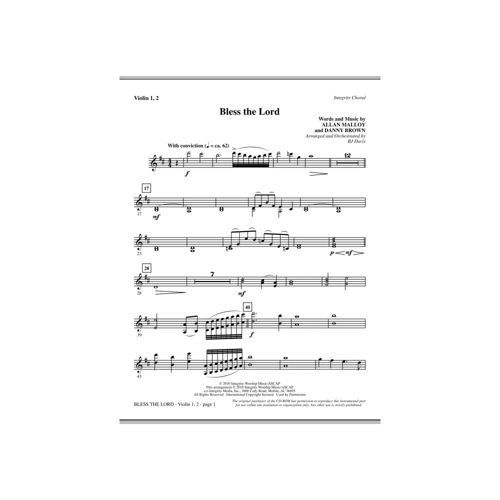 Bless The Lord - Violin 1, 2