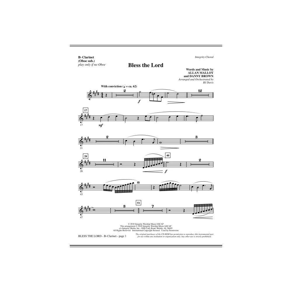 Bless The Lord - Bb Clarinet (sub. Oboe)