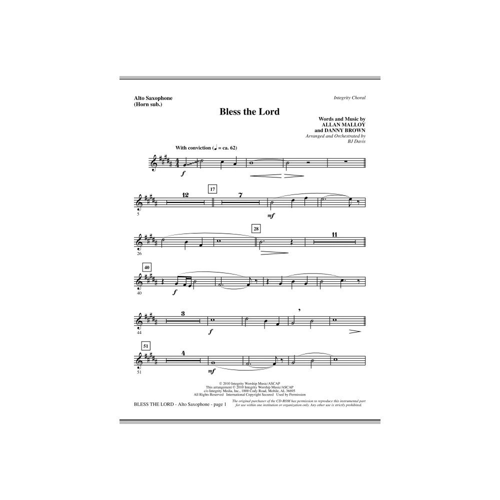 Bless The Lord - Alto Sax (sub. Horn)