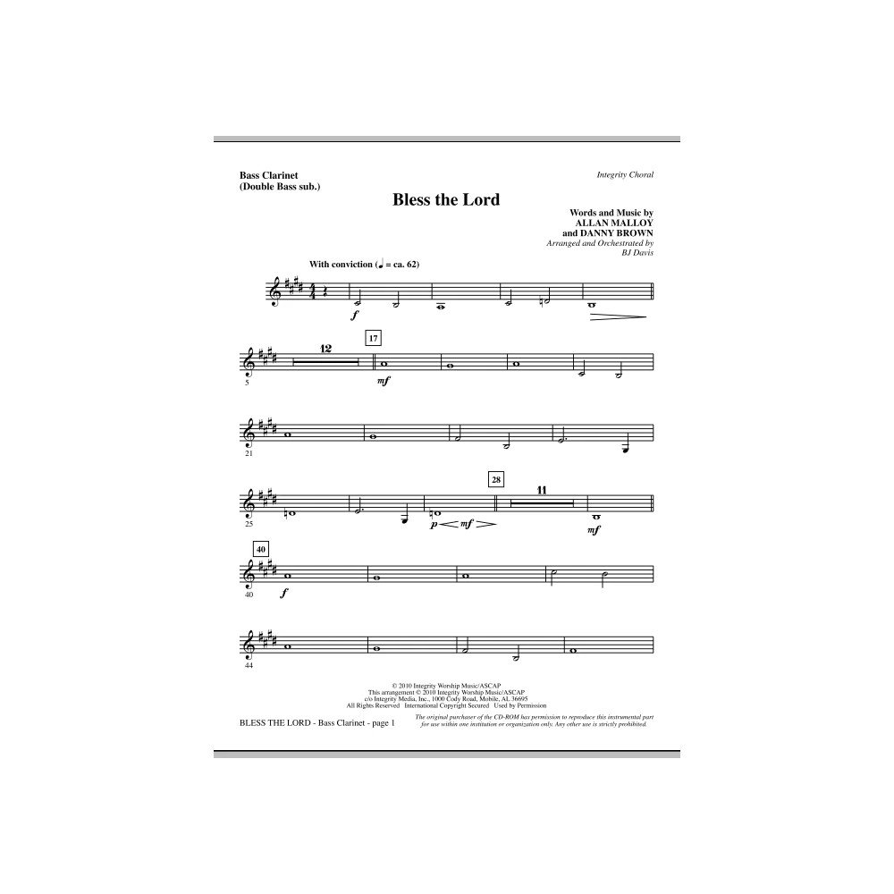 Bless The Lord - Bass Clarinet (sub. dbl bass)