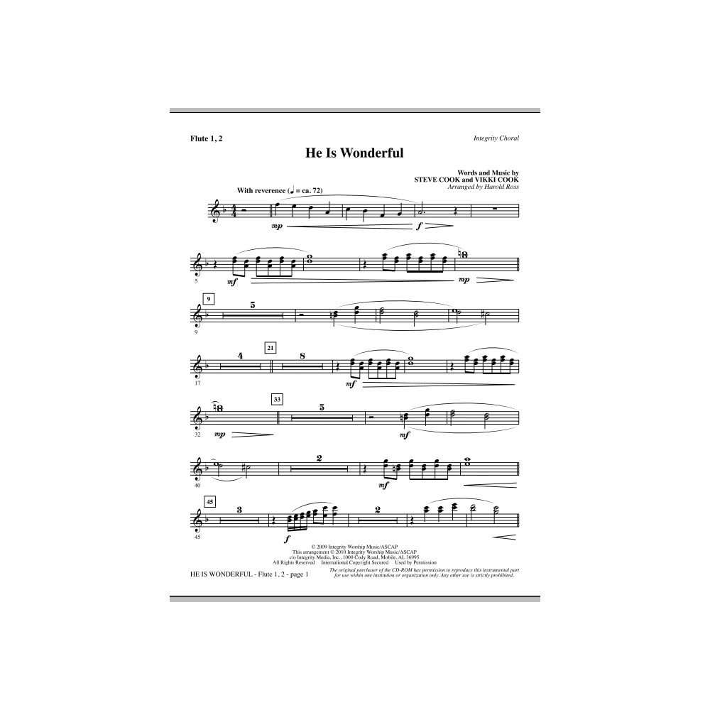 He Is Wonderful - Flute 1 & 2