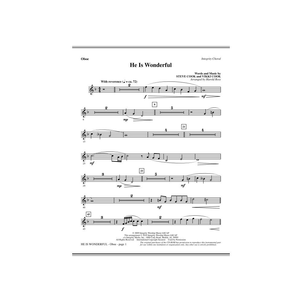 He Is Wonderful - Oboe