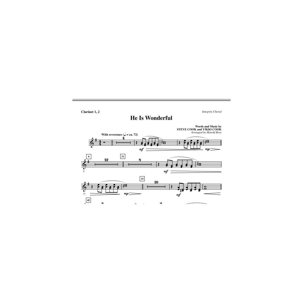 He Is Wonderful - Clarinet 1 & 2