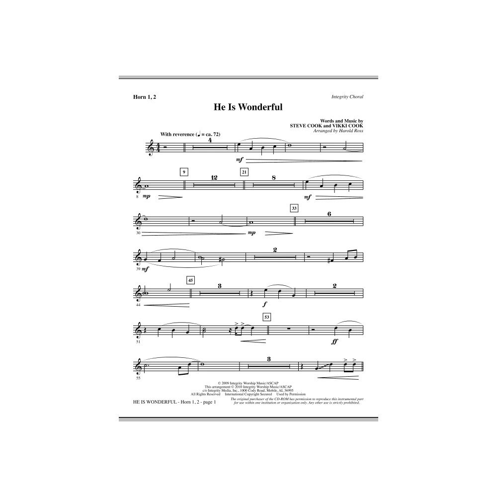He Is Wonderful - F Horn 1,2