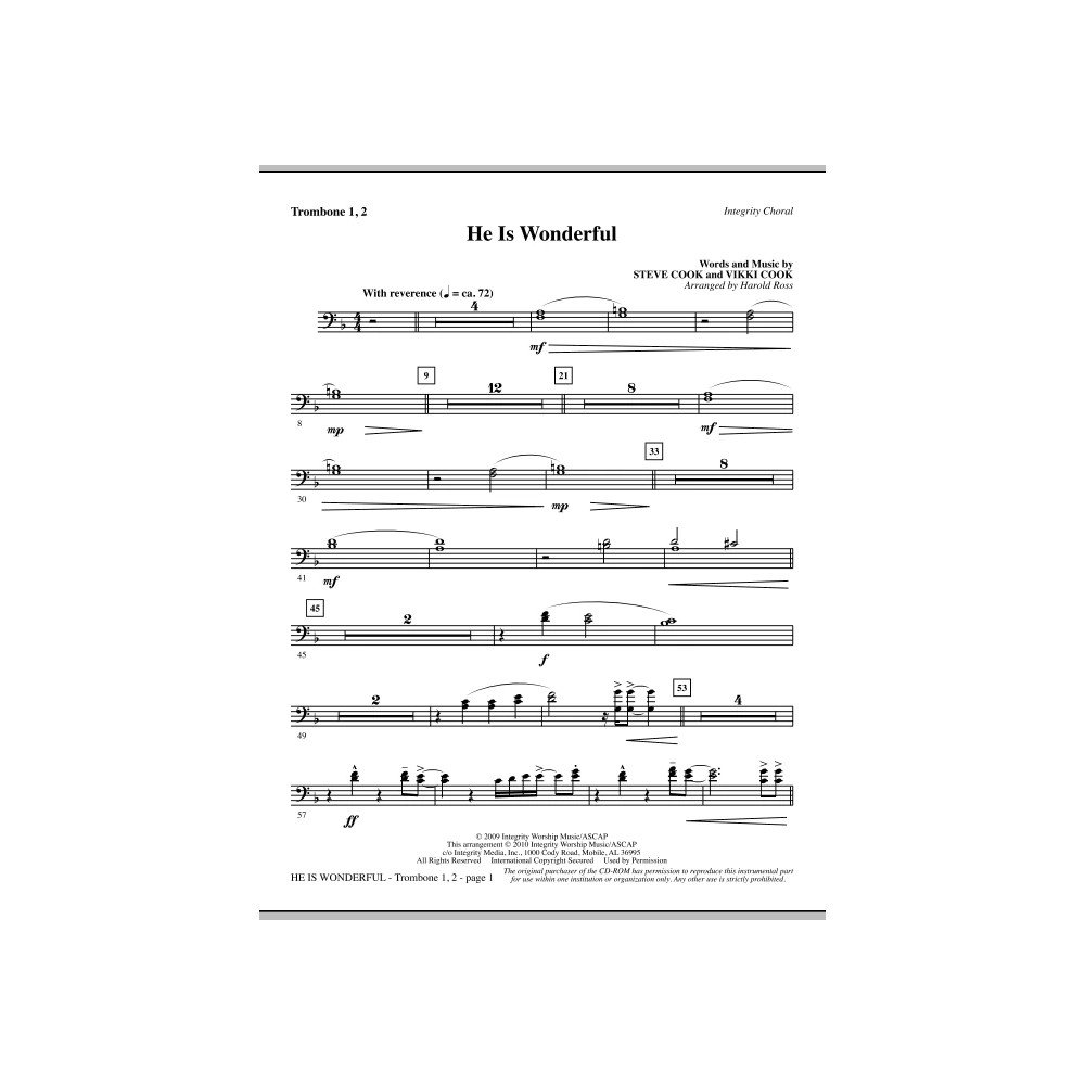 He Is Wonderful - Trombone 1 & 2