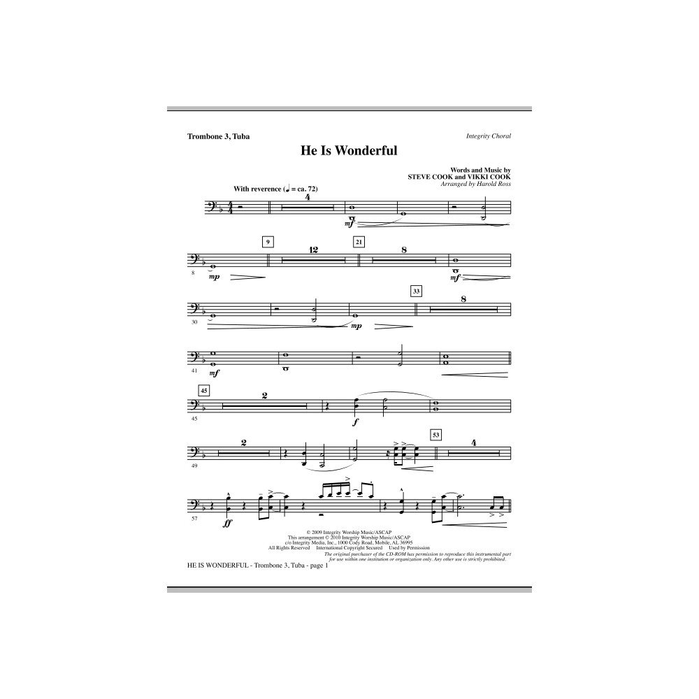 He Is Wonderful - Trombone 3/Tuba