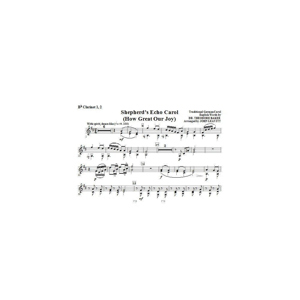 Shepherd's Echo Carol (How Great Our Joy) (arr. John Leavitt) - Bb Clarinet 1 & 2