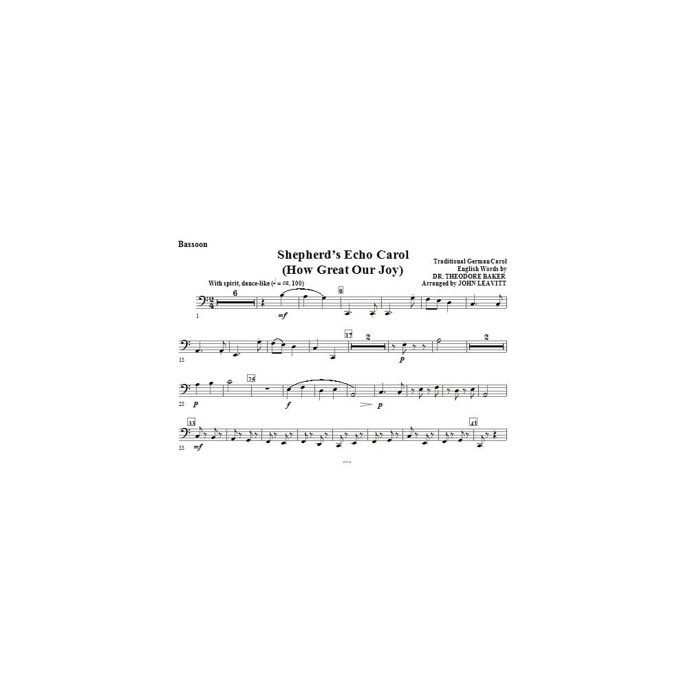 Shepherd's Echo Carol (How Great Our Joy) (arr. John Leavitt) - Bassoon