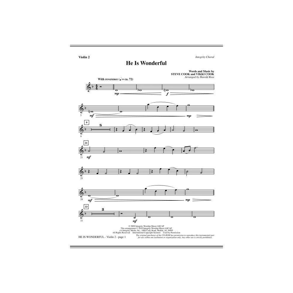 He Is Wonderful - Violin 2