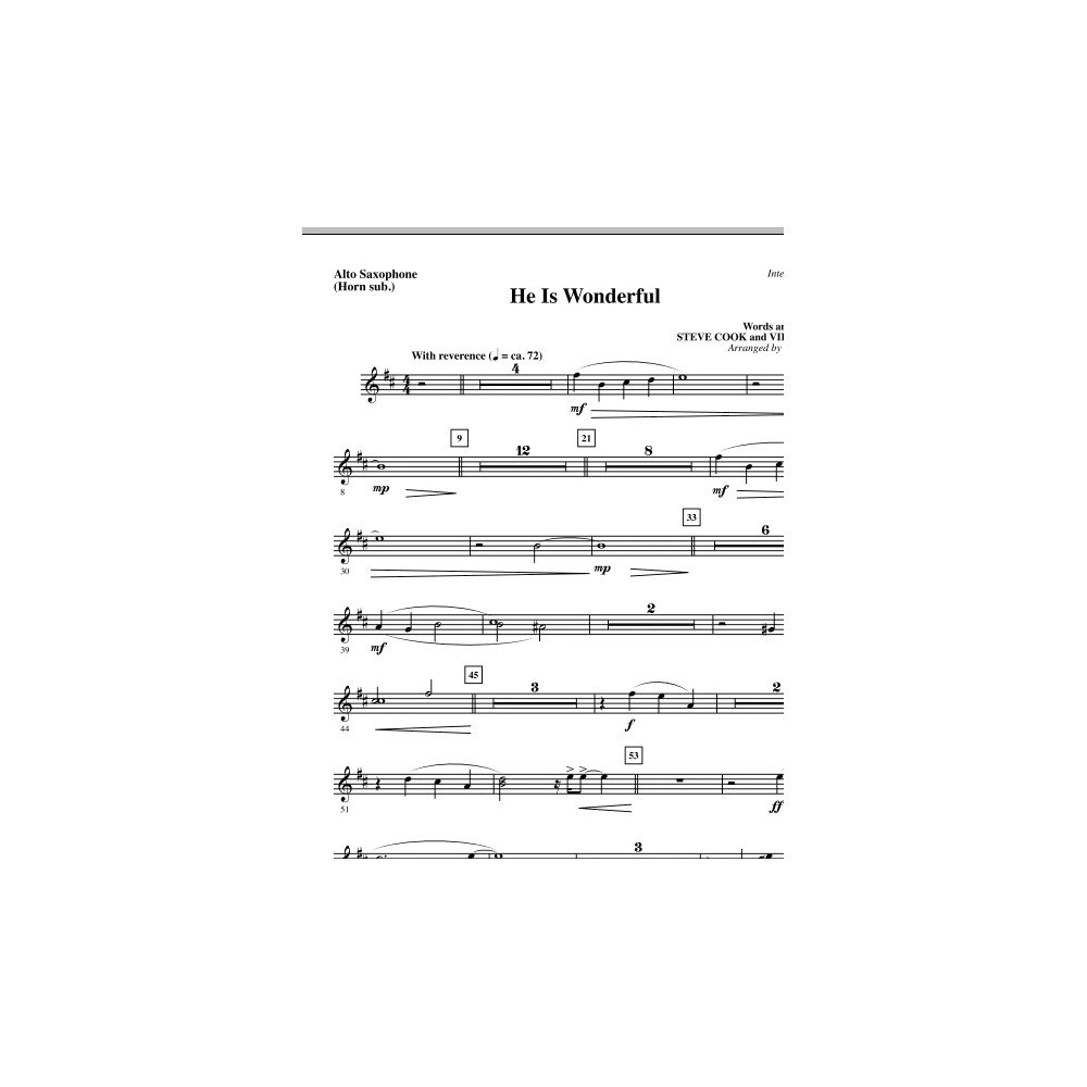 He Is Wonderful - Alto Sax (Horn sub.)