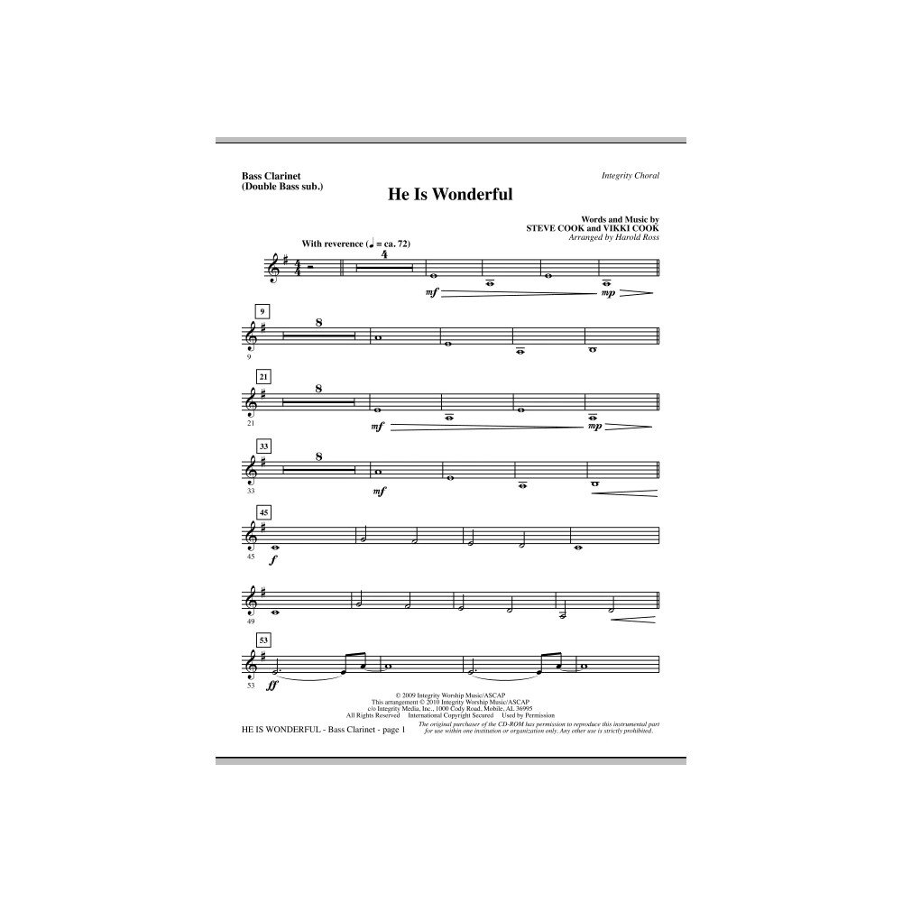 He Is Wonderful - Bass Clar. (Double Bass sub.)