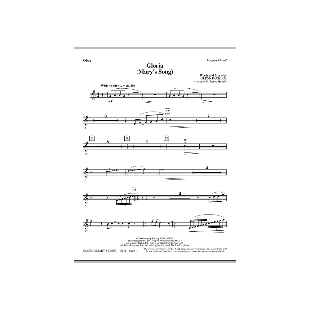 Gloria (Mary's Song) - Oboe